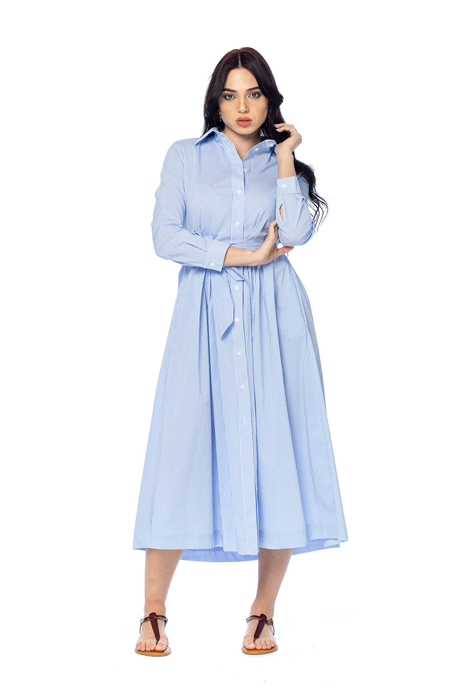 Abito Chemisier in Cotone a Righe Azzurre
