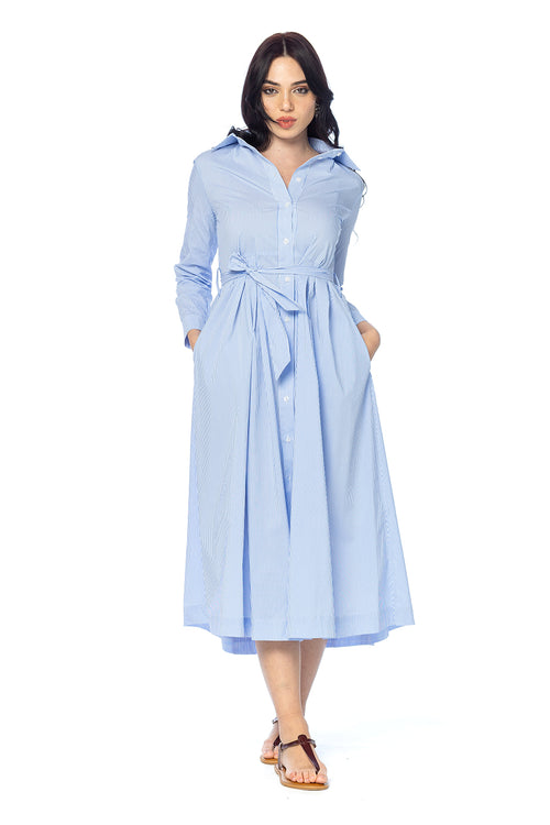 Abito Chemisier in Cotone a Righe Azzurre