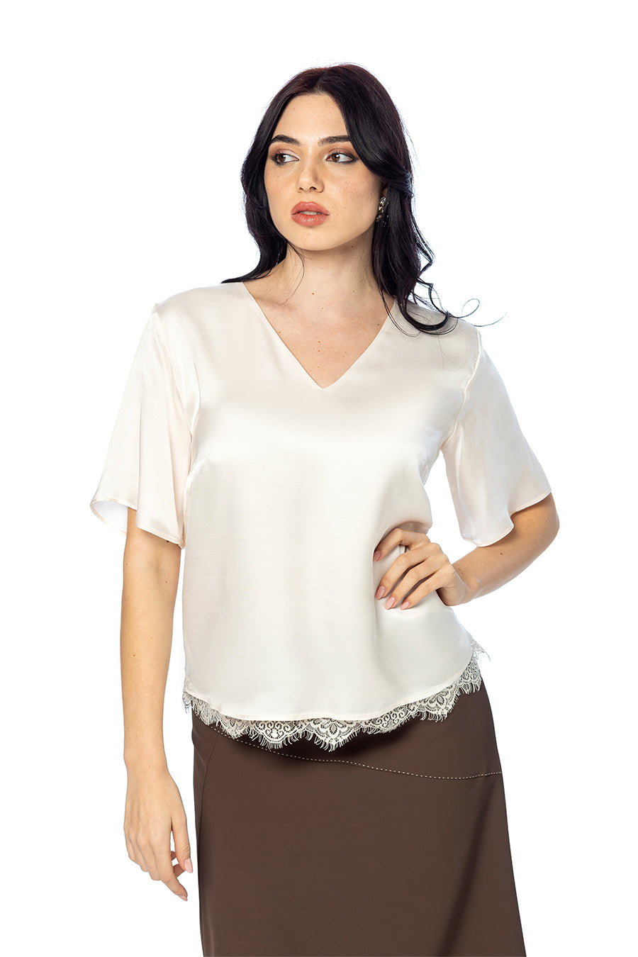 Blusa in Raso di Viscosa con Pizzo