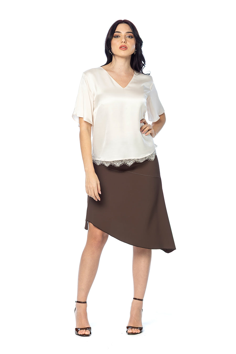 Blusa in Raso di Viscosa con Pizzo