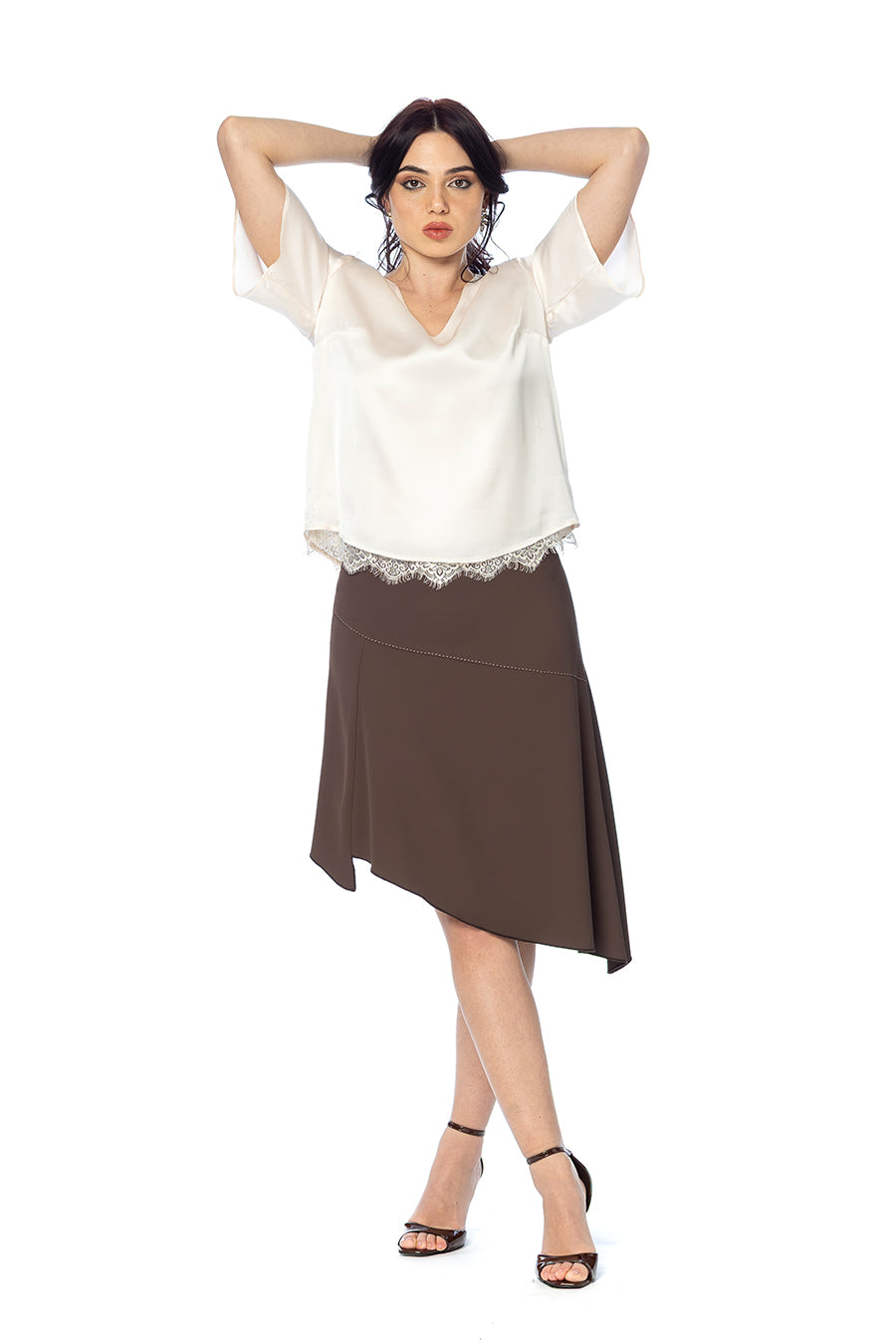 Blusa in Raso di Viscosa con Pizzo