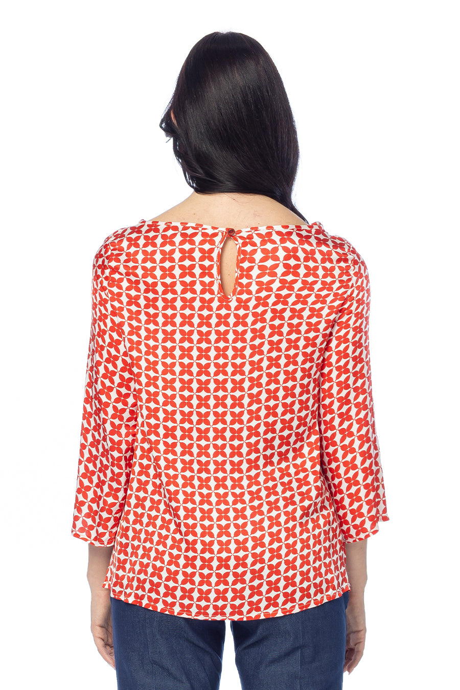 Blusa in Raso di Viscosa con Stampa Geometrica