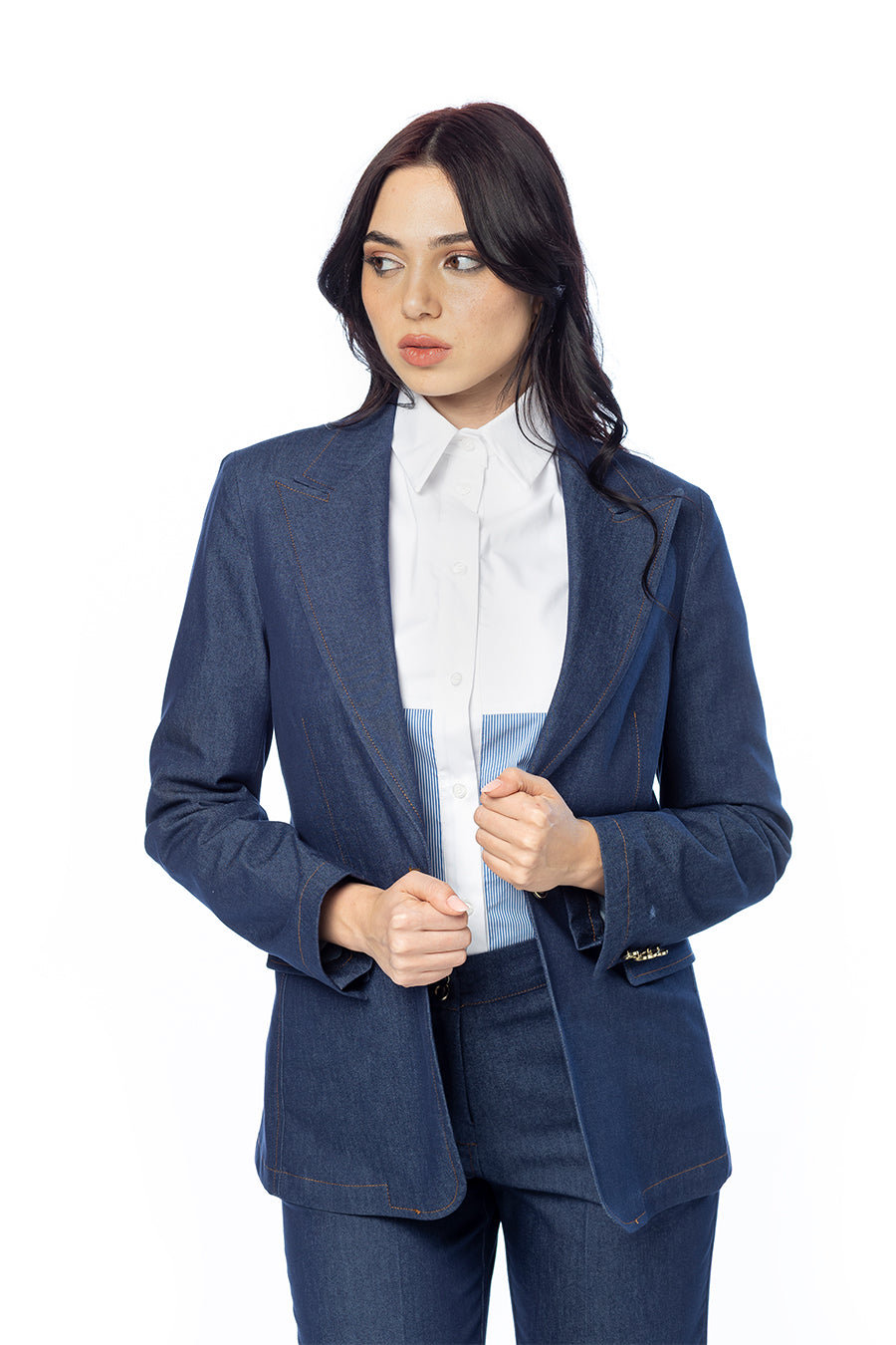 Giacca 1 Bottone in Denim Strutturato