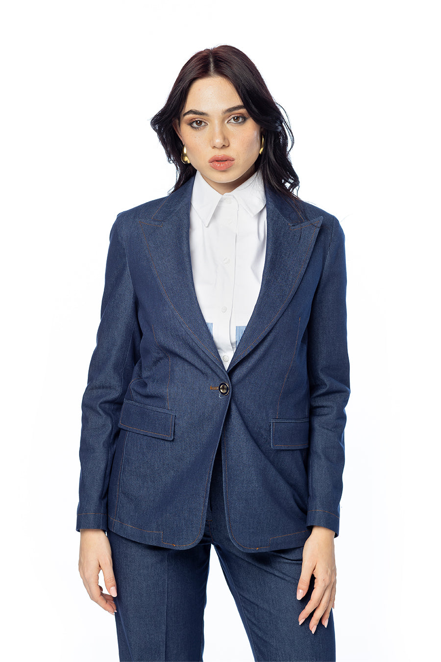 Giacca 1 Bottone in Denim Strutturato