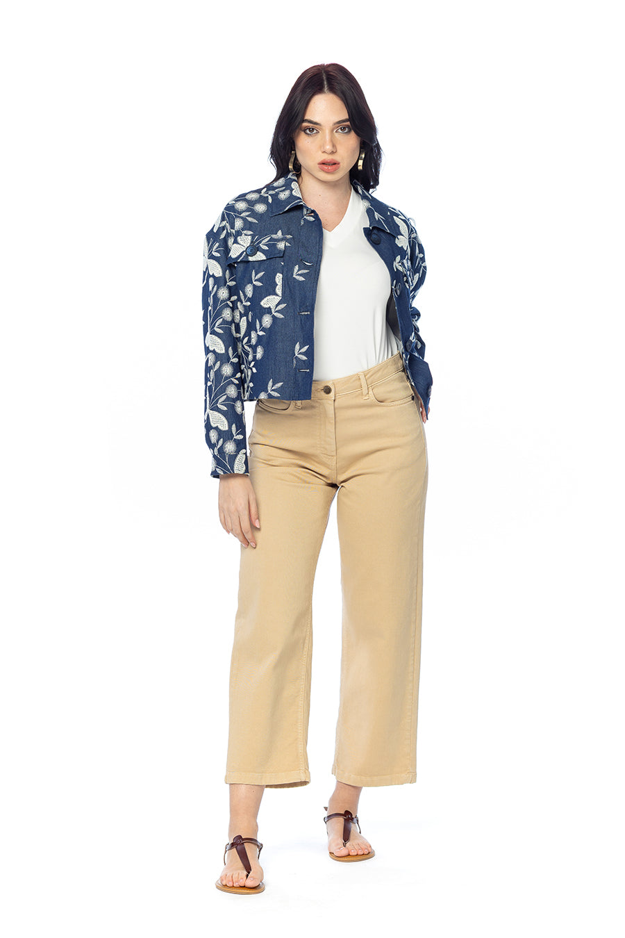 Giacca Cropped Libellula in Denim Ricamato
