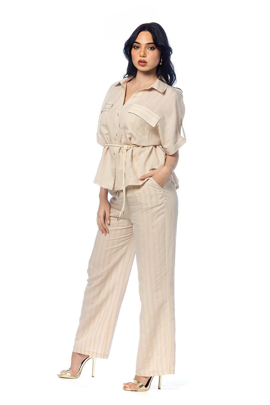 CANNELLA - Pantalone Palazzo in Lyocell a Righe