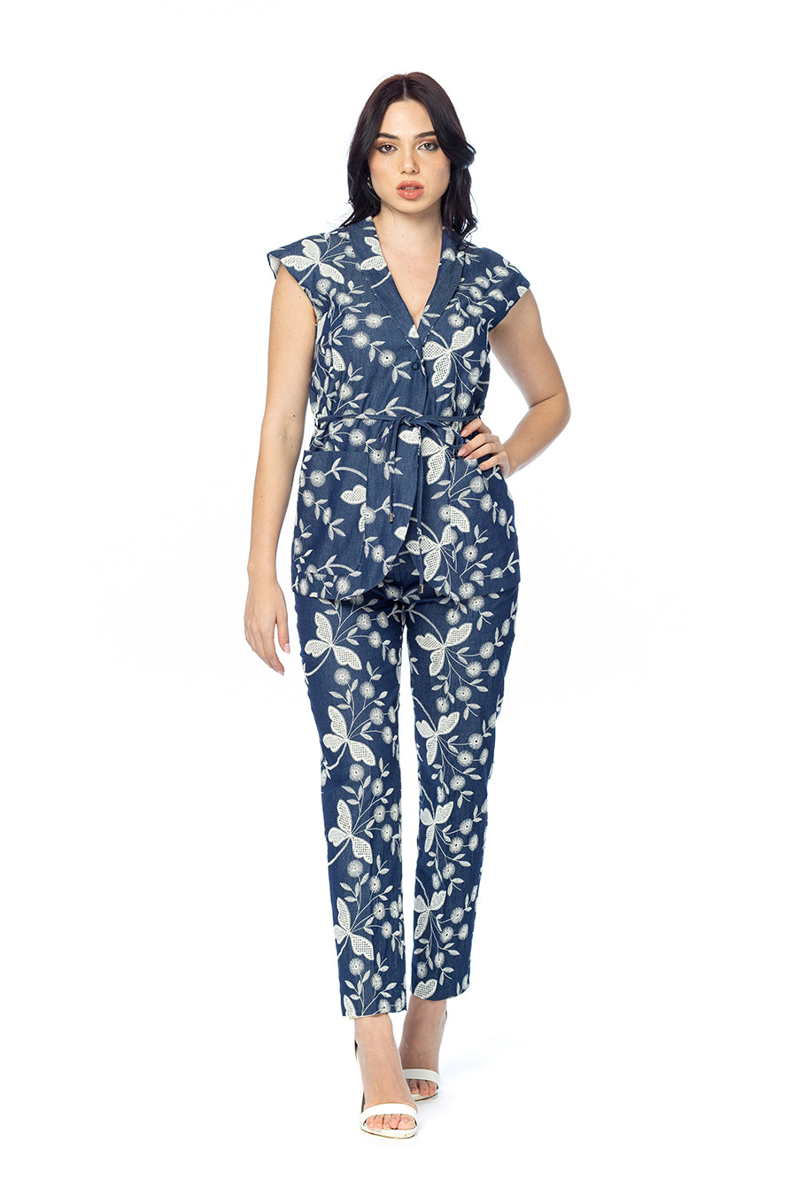 Pantalone a Sigaretta Libellula in Denim Ricamato