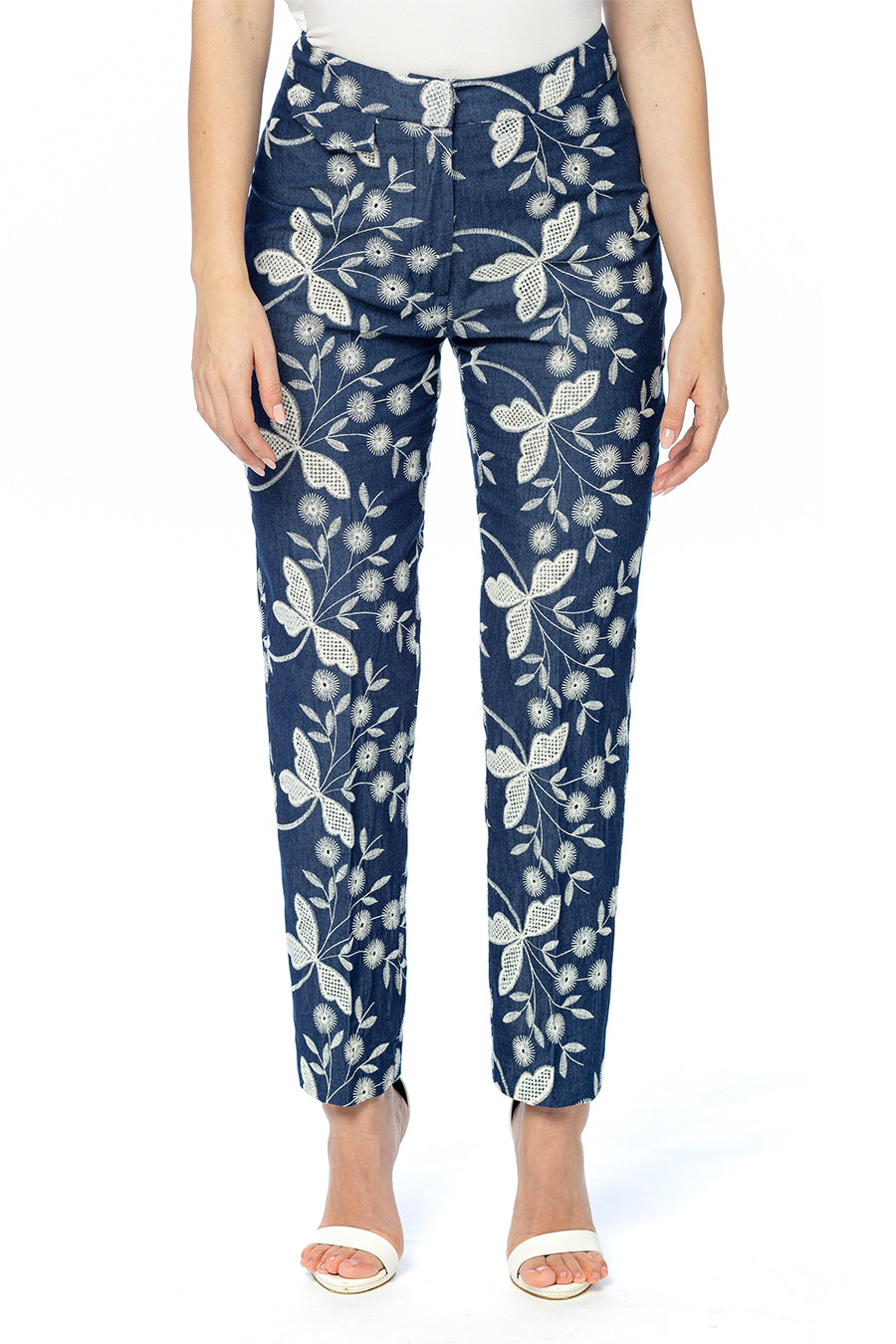 Pantalone a Sigaretta Libellula in Denim Ricamato