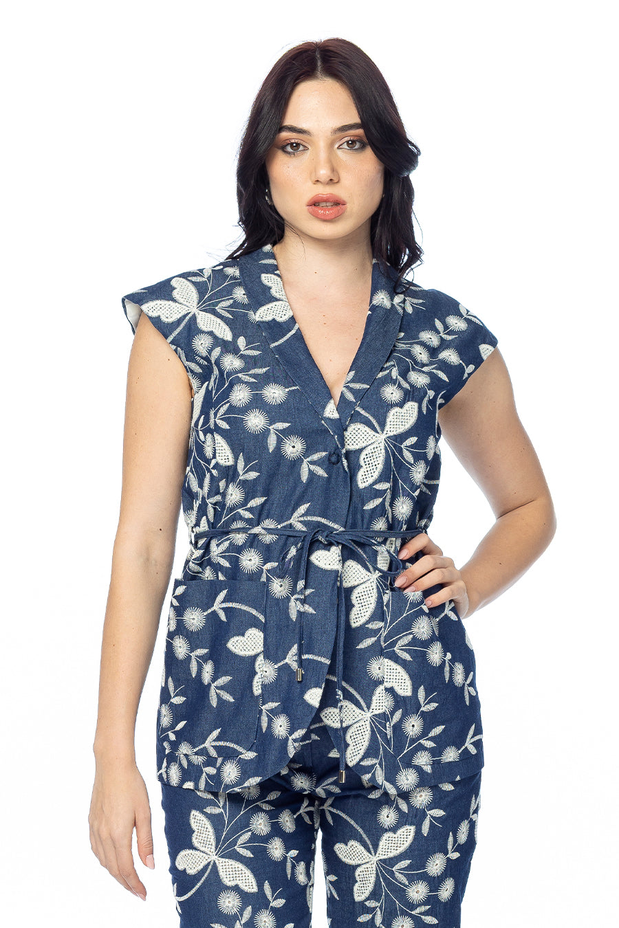 Smanicato Libellula in Denim Ricamato