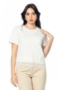 T-shirt Asimmetrica con Inserto in Pizzo