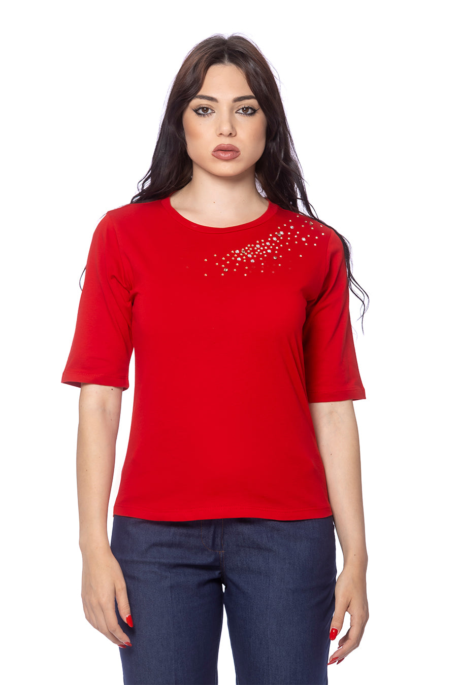 T-shirt Girocollo con Castoni