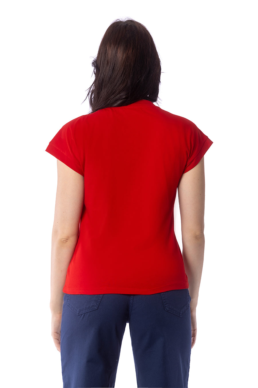T-shirt in Jersey di Viscosa con Scollo a V – Manica Corta