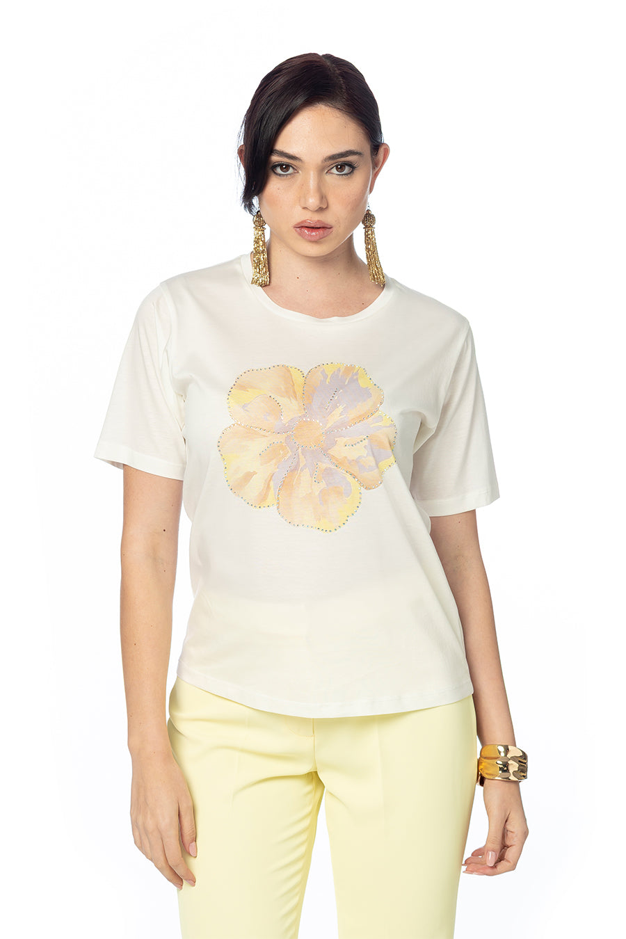 CANNELLA - T-shirt con Stampa Fiore