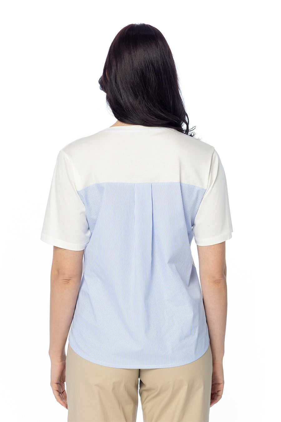 CANNELLA - T-shirt in Cotone con Inserto in Popeline