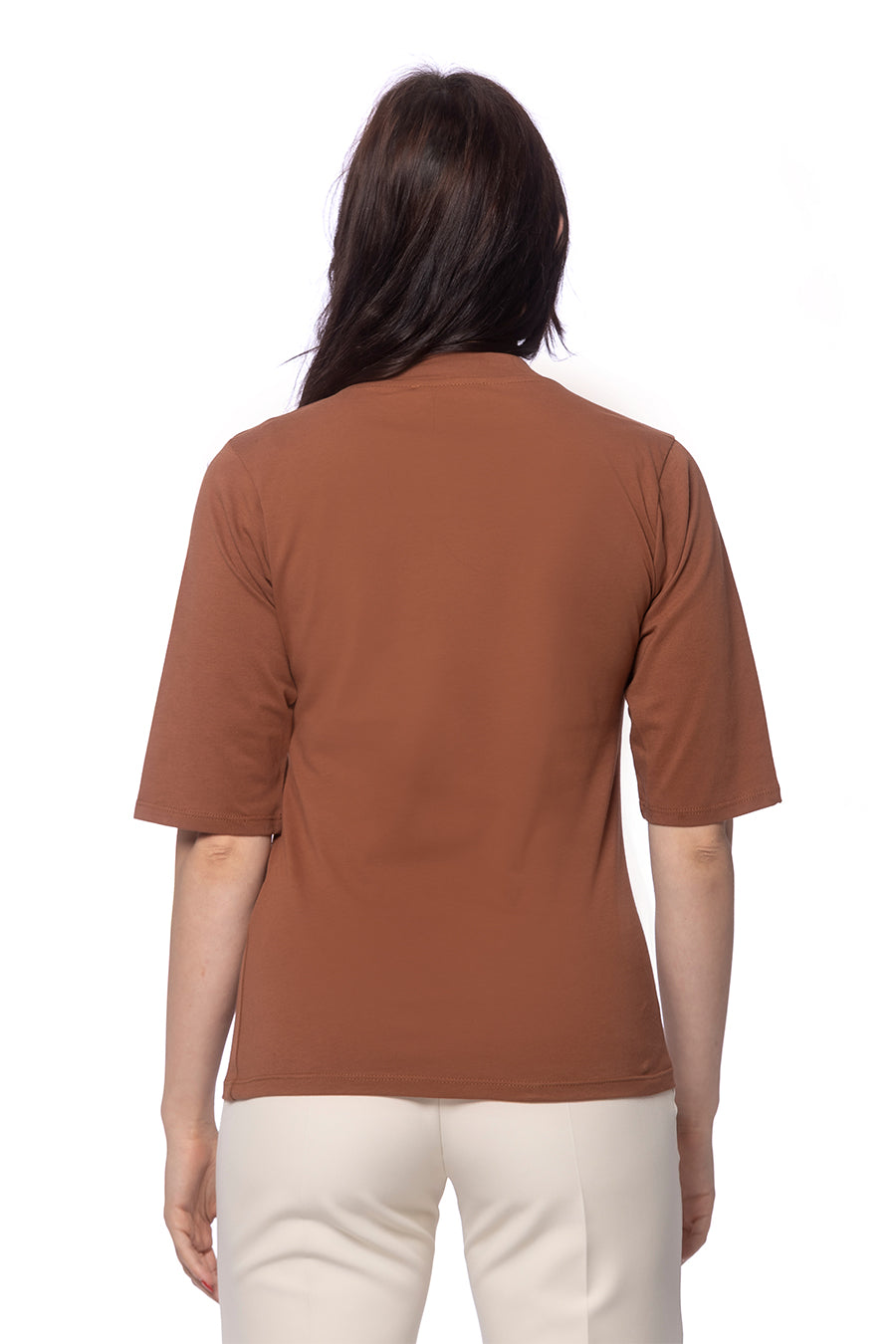 T-shirt in Jersey di Viscosa con Scollo a V – Manica al Gomito